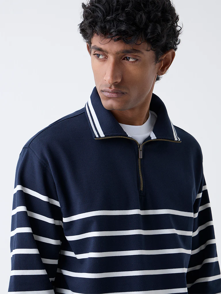 WES Casuals Navy Relaxed-Fit Cotton-Blend Quarter-Zip Sweatshirt - Image 4