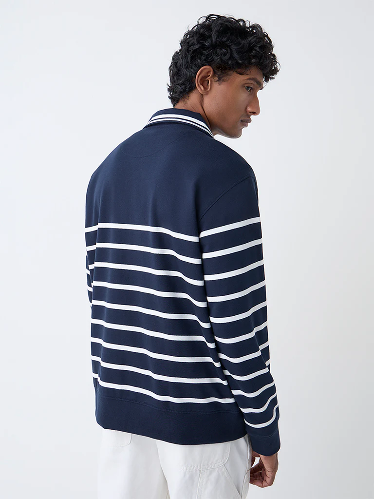 WES Casuals Navy Relaxed-Fit Cotton-Blend Quarter-Zip Sweatshirt - Image 5