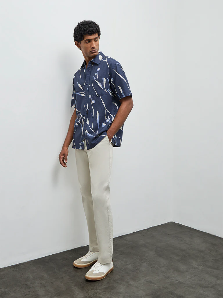 WES Casuals Navy Relaxed-Fit Cotton-Blend Shirt - Image 2