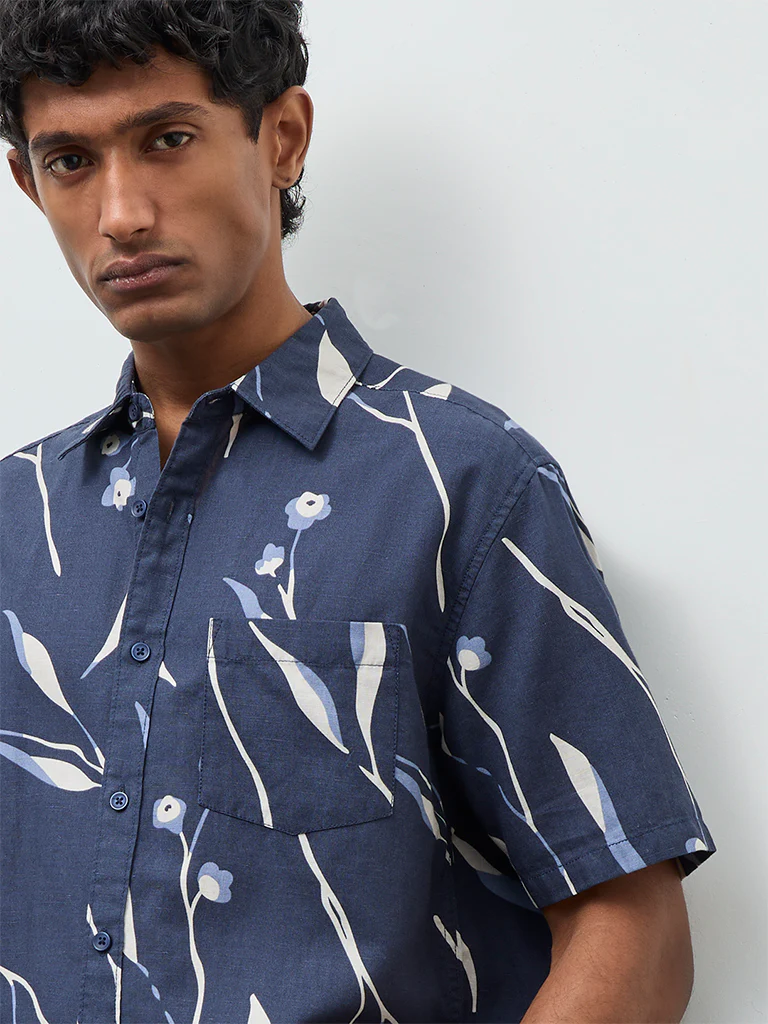 WES Casuals Navy Relaxed-Fit Cotton-Blend Shirt - Image 3