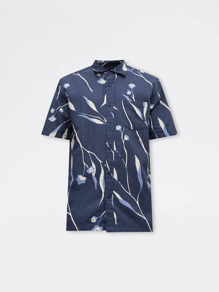 WES Casuals Navy Relaxed-Fit Cotton-Blend Shirt - Image 5