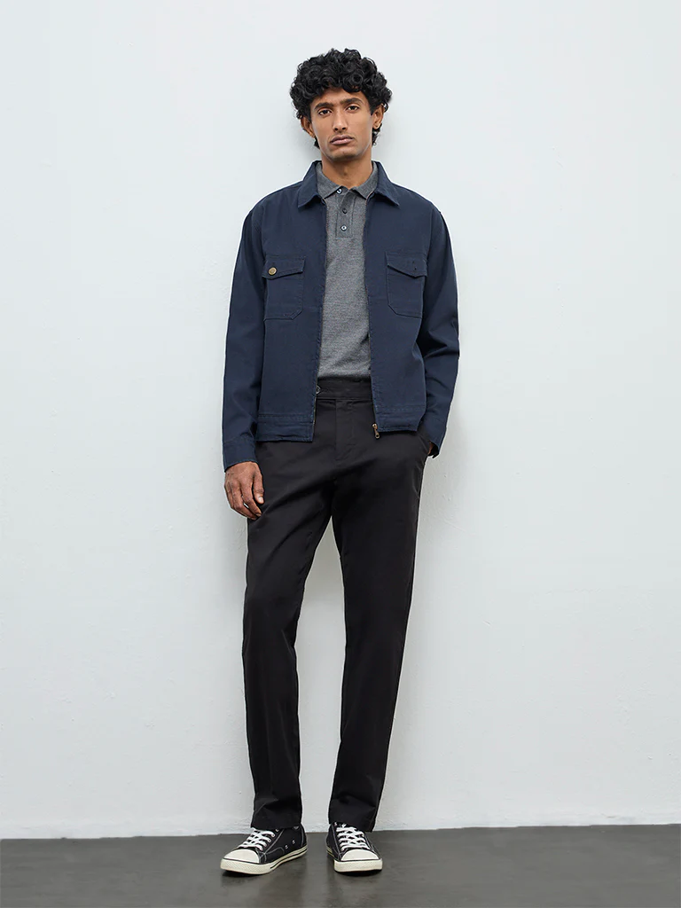 WES Casuals Navy Relaxed-Fit Cotton Jacket