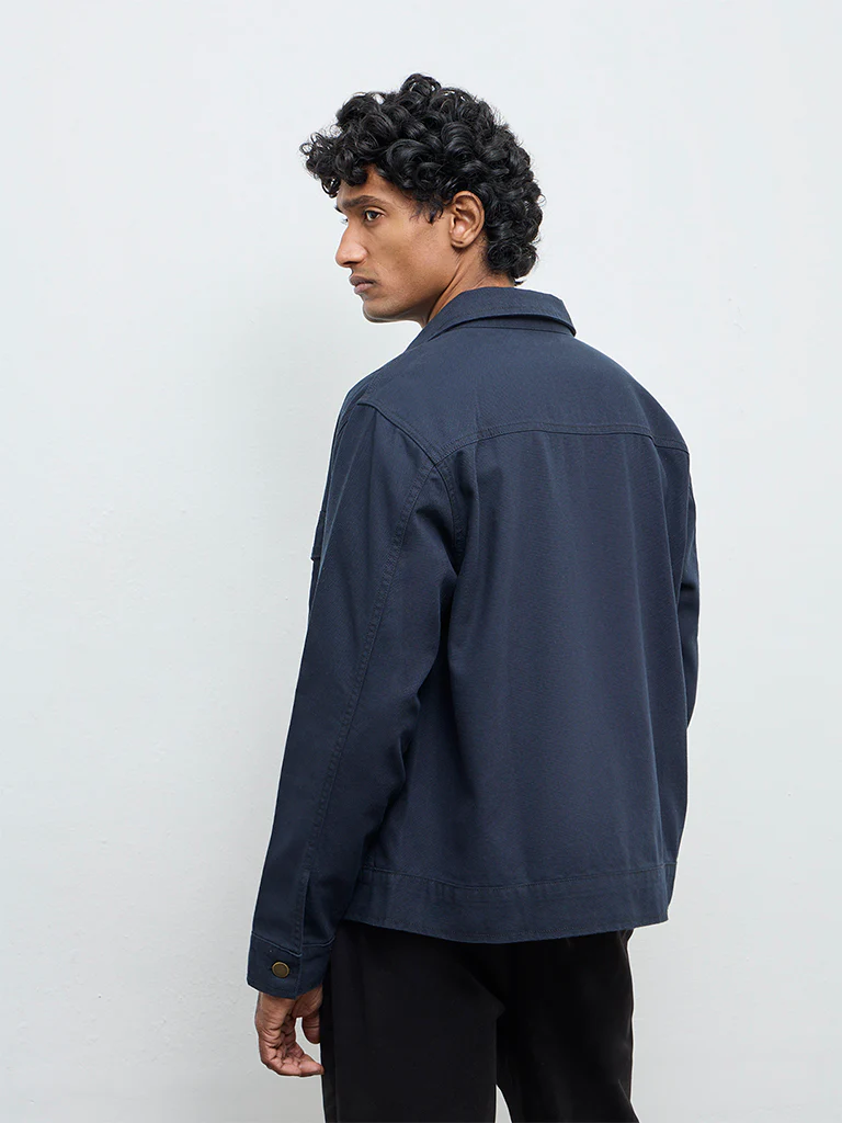 WES Casuals Navy Relaxed-Fit Cotton Jacket - Image 5