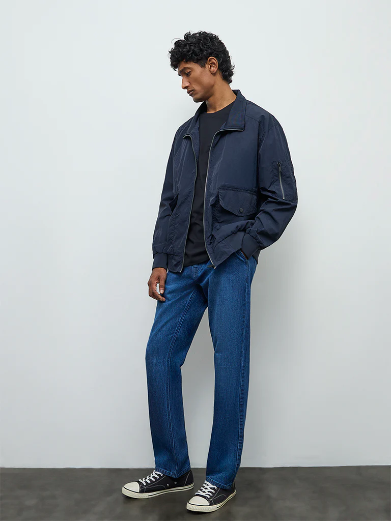 WES Casuals Navy Relaxed-Fit Jacket - Image 3