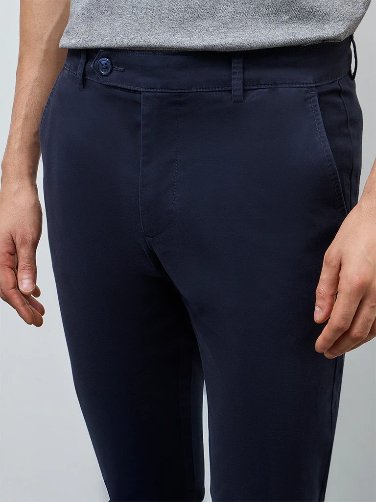 WES Casuals Navy Relaxed-Fit Mid-Rise Cotton-Blend Chinos - Image 4