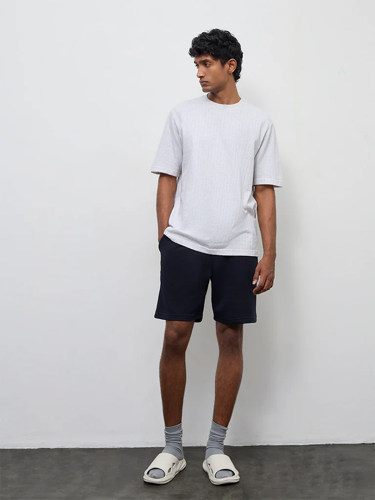 WES Casuals Navy Relaxed-Fit Mid-Rise Shorts