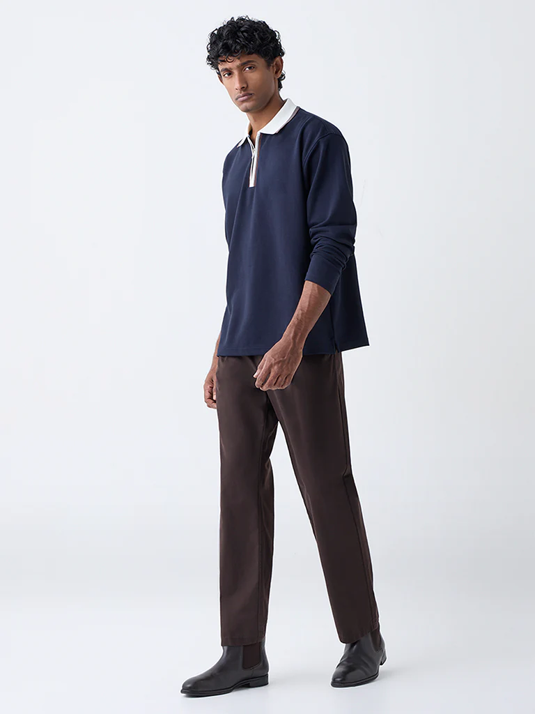 WES Casuals Navy Relaxed-Fit Quarter-Zip Cotton-Blend Sweatshirt - Image 3