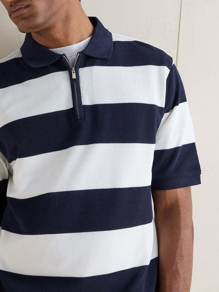 WES Casuals Navy Relaxed-Fit Quarter-Zip Polo T-Shirt - Image 3