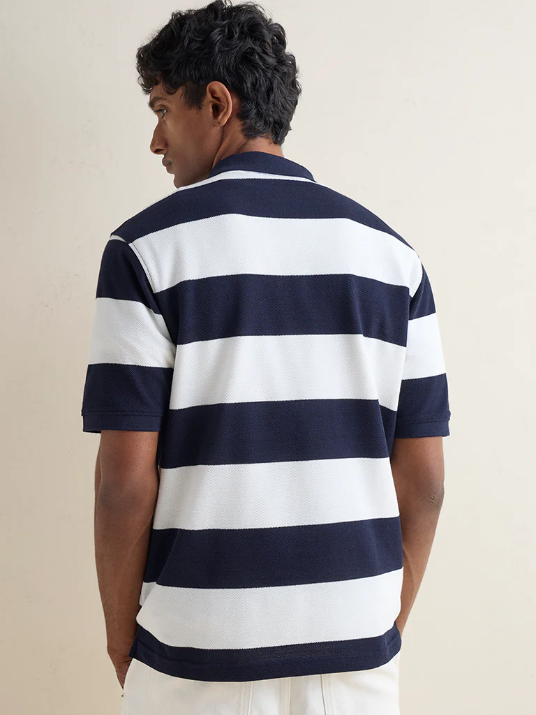 WES Casuals Navy Relaxed-Fit Quarter-Zip Polo T-Shirt - Image 4