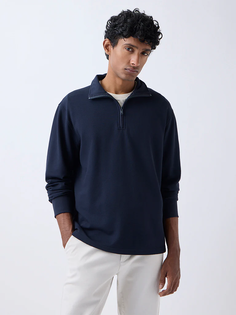 WES Casuals Navy Relaxed-Fit Quarter-Zip Sweatshirt