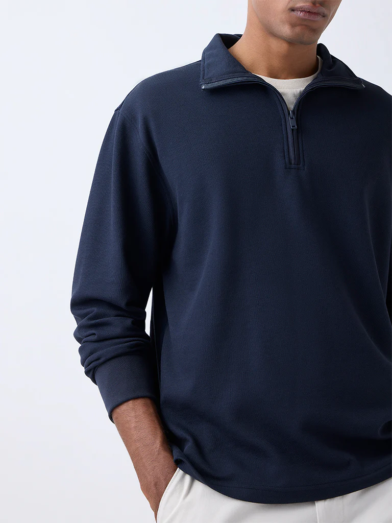 WES Casuals Navy Relaxed-Fit Quarter-Zip Sweatshirt - Image 4