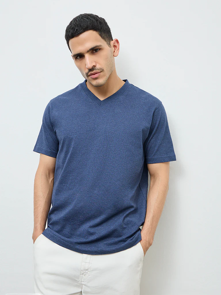 WES Casuals Navy Slim-Fit Cotton T-Shirt