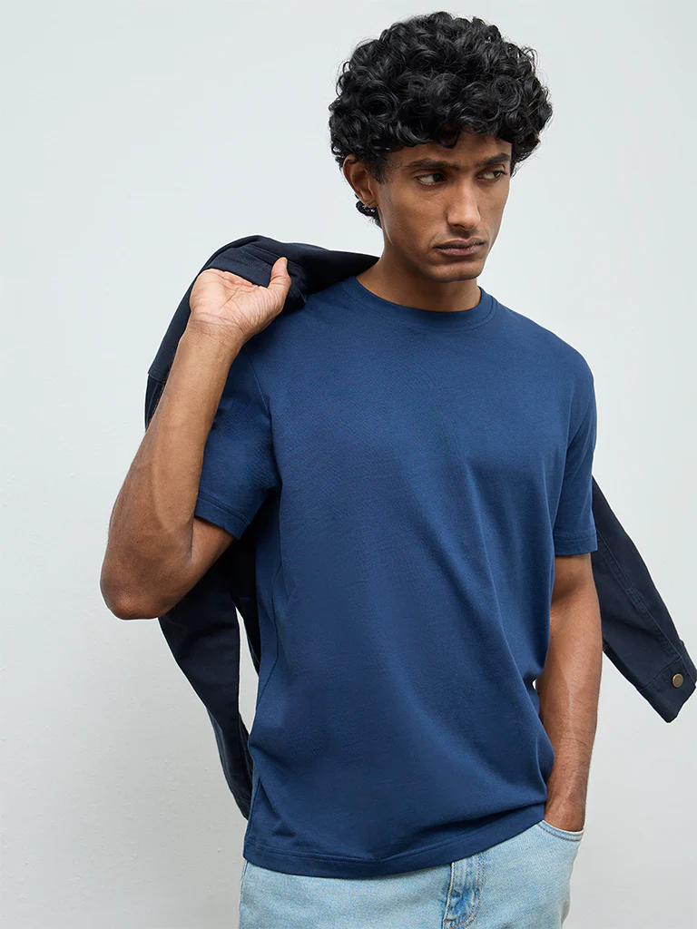 WES Casuals Navy Slim-Fit Cotton T-Shirt
