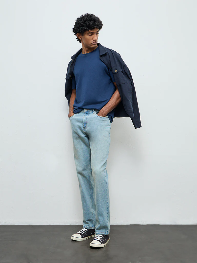 WES Casuals Navy Slim-Fit Cotton T-Shirt - Image 3