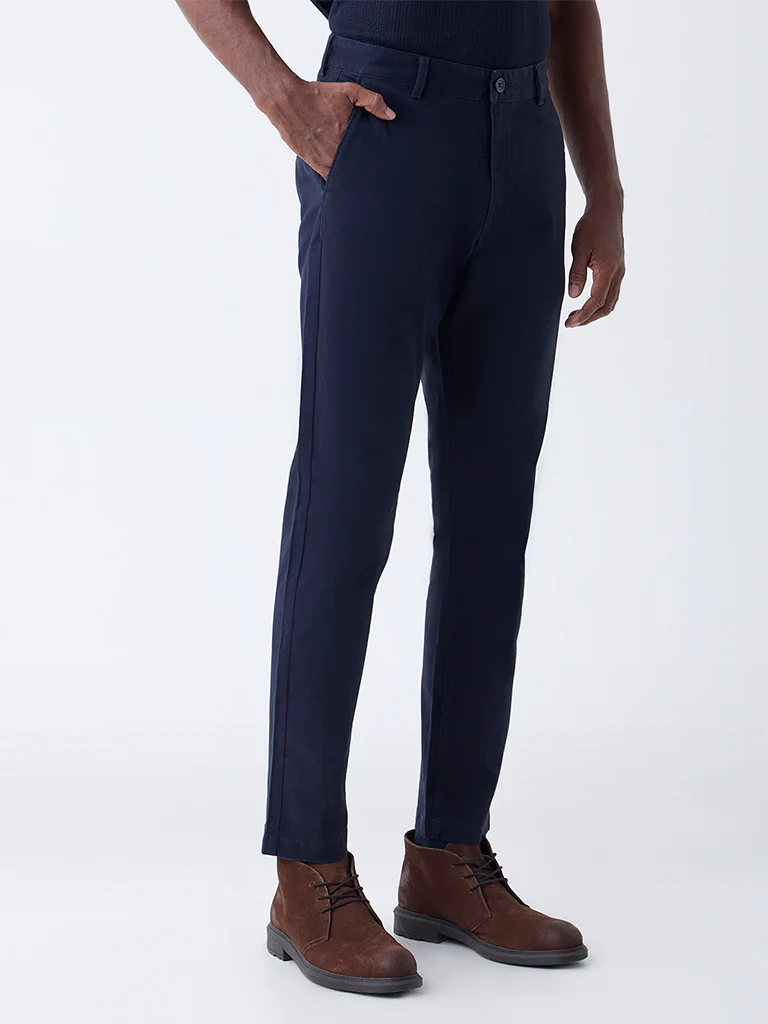 WES Casuals Navy Slim-Fit Mid-Rise Cotton-Blend Chinos - Image 3