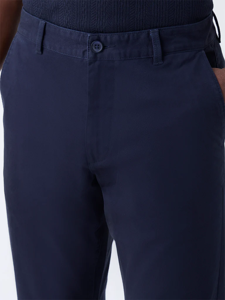 WES Casuals Navy Slim-Fit Mid-Rise Cotton-Blend Chinos - Image 4