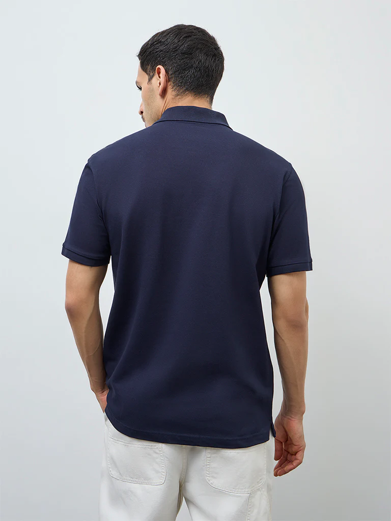 WES Casuals Navy Solid Relaxed-Fit Cotton-Blend Polo T-Shirt - Image 5