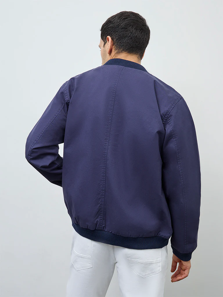 WES Casuals Navy Solid Relaxed-Fit Cotton Jacket - Image 5