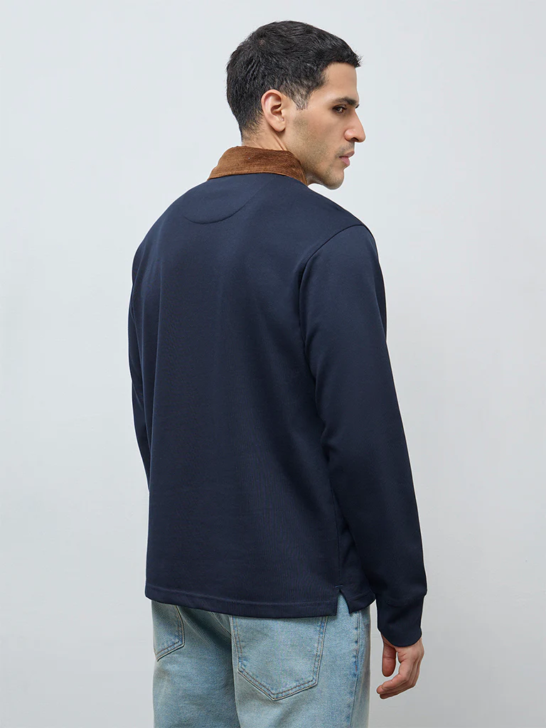 WES Casuals Navy Solid Relaxed-Fit Cotton Polo T-Shirt - Image 5