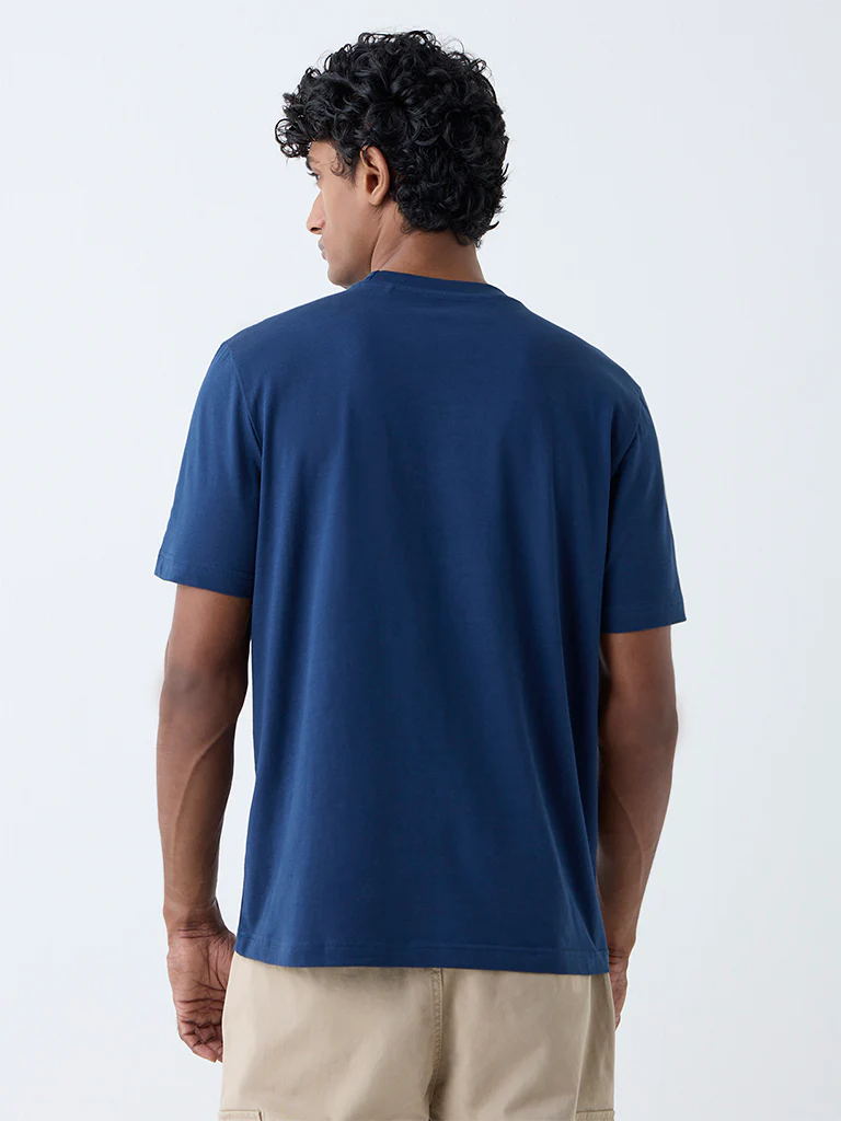 WES Casuals Navy Solid Slim-Fit Cotton T-Shirt - Image 5