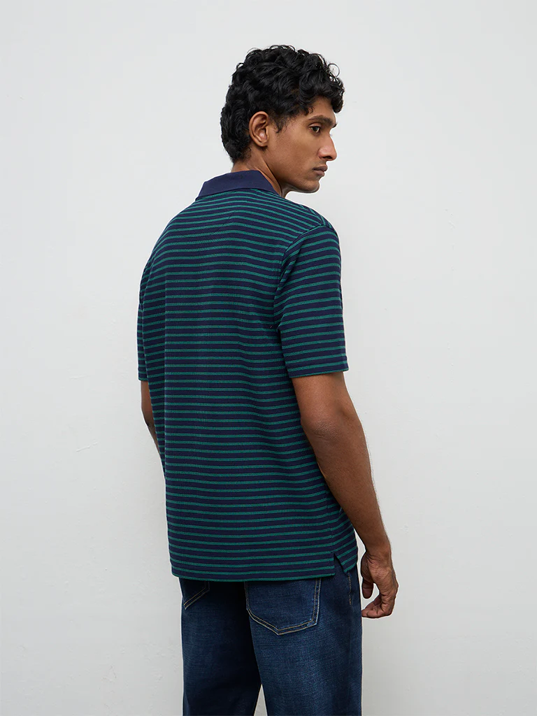 WES Casuals Navy Stripe-Printed Relaxed-Fit Polo T-Shirt - Image 5
