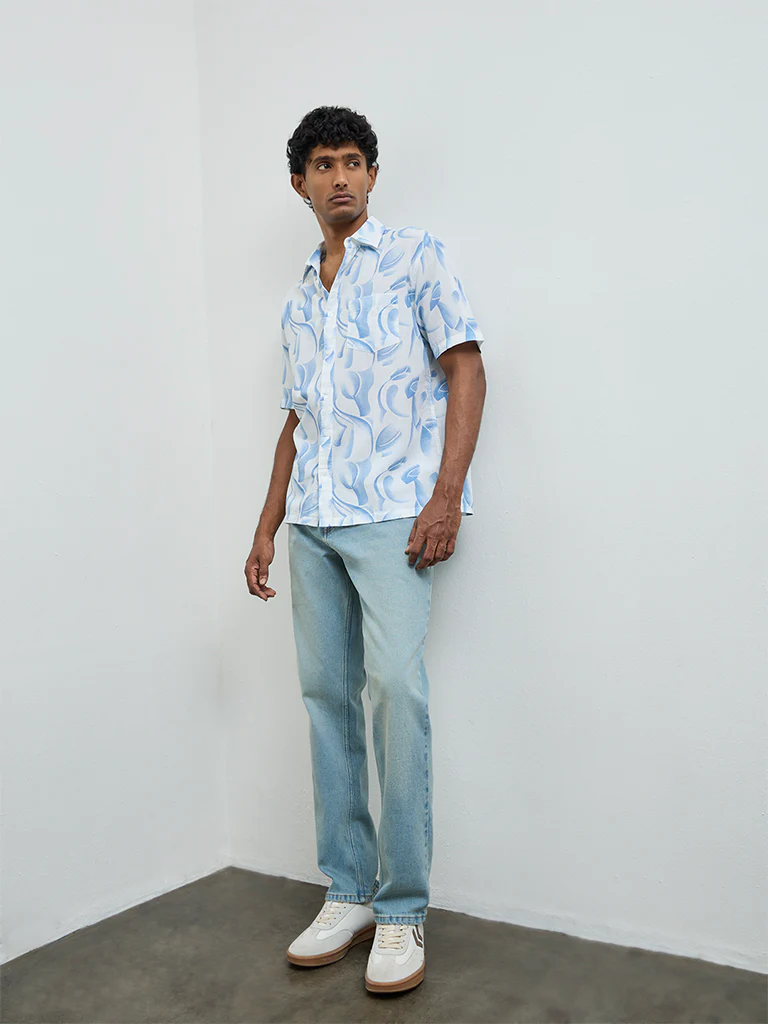 WES Casuals Off-White Abstract Relaxed Fit Cotton-Blend Shirt - Image 2
