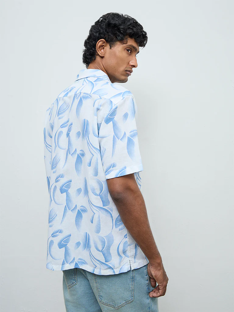 WES Casuals Off-White Abstract Relaxed Fit Cotton-Blend Shirt - Image 4