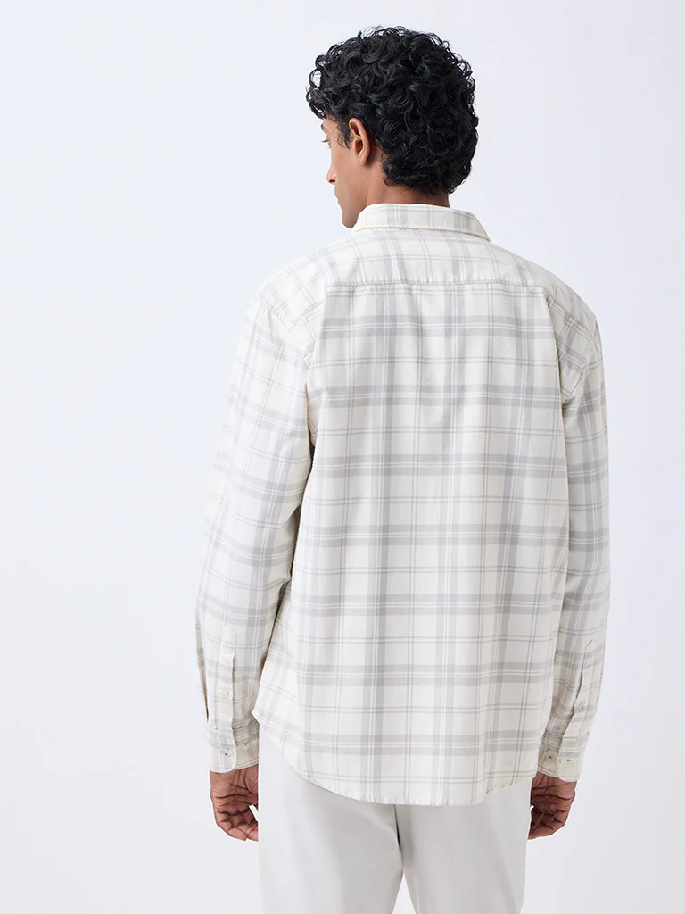 WES Casuals Off-White Checkered Relaxed-Fit Cotton-Blend Shirt - Image 4