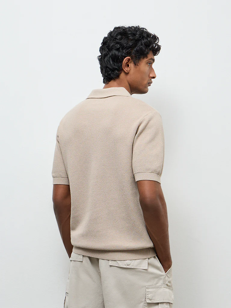 WES Casuals Off-White Knit Relaxed-Fit Cotton T-Shirt - Image 4