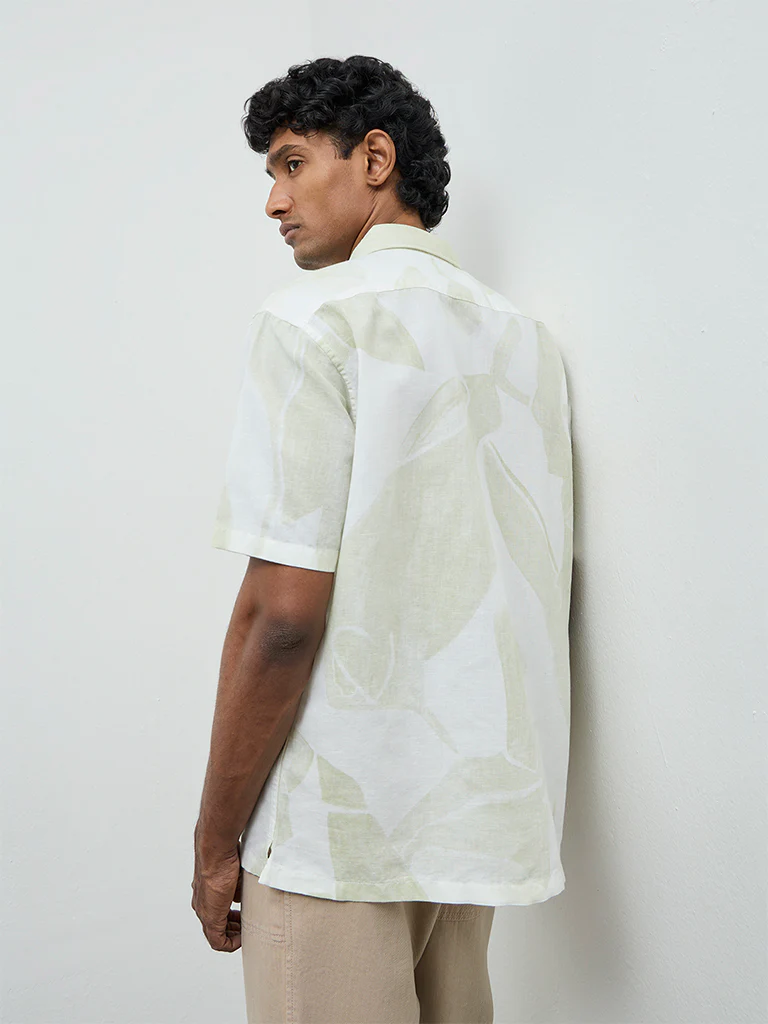 WES Casuals Off-White Printed Relaxed Fit Cotton-Blend Shirt - Image 4