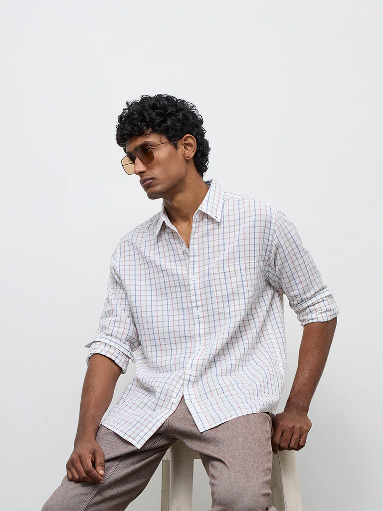 WES Casuals Off-White Relaxed-Fit Cotton-Blend Shirt