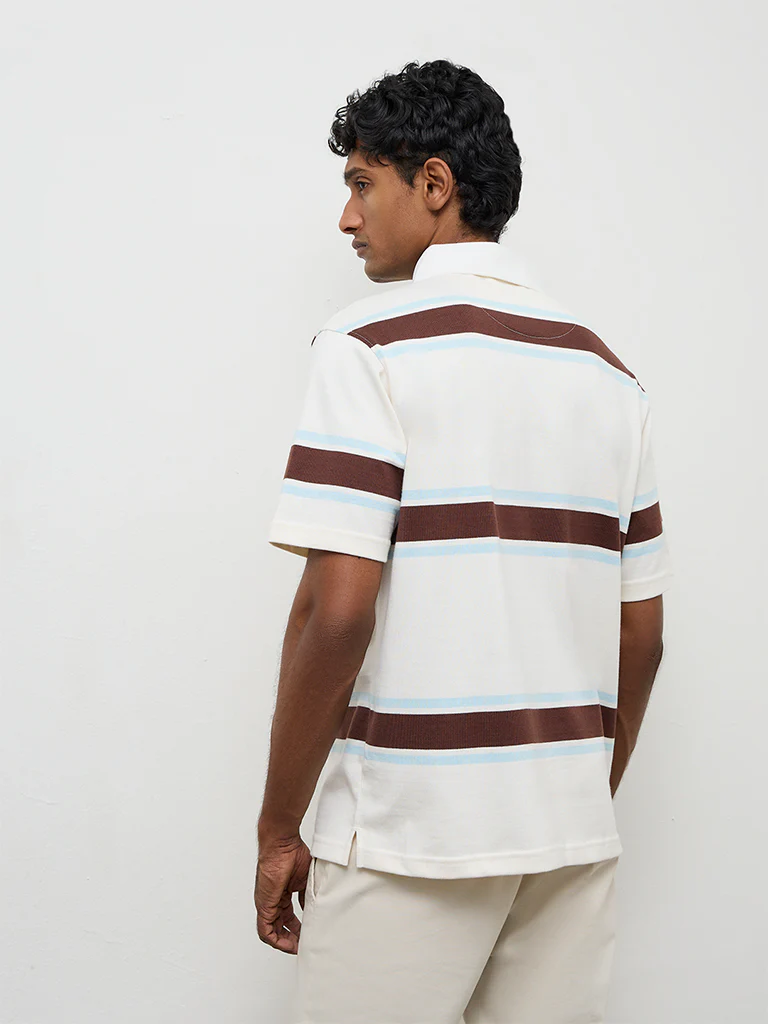 WES Casuals Off-White Relaxed-Fit Cotton Polo T-Shirt - Image 4