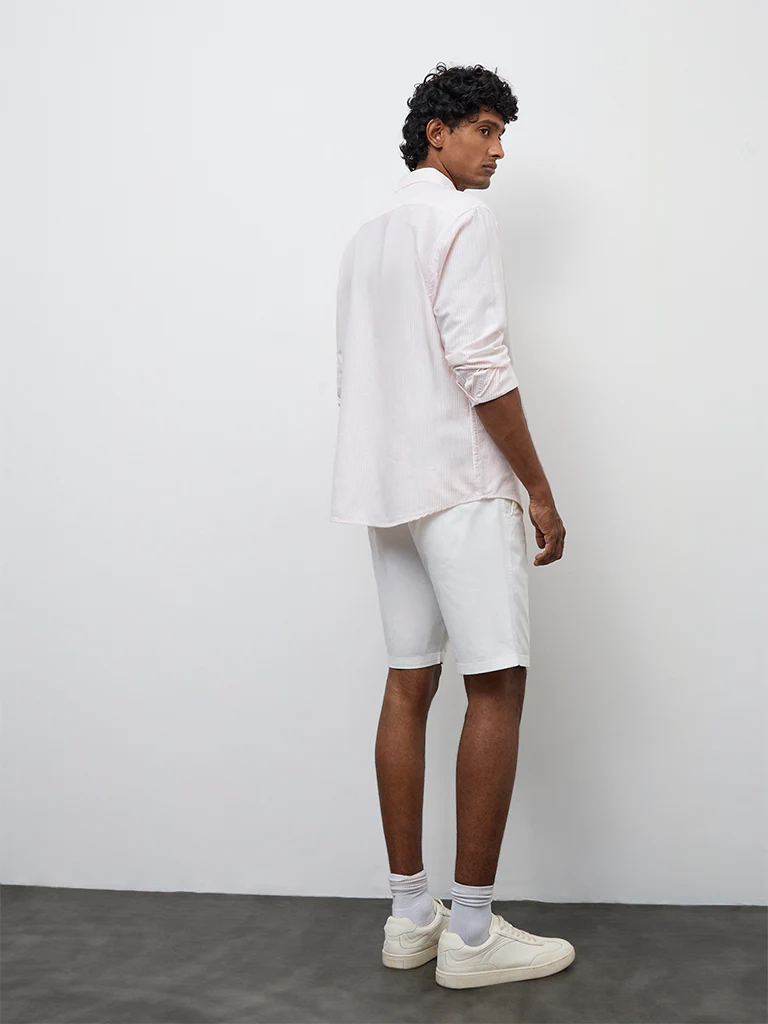 WES Casuals Off-White Relaxed-Fit Mid-Rise Cotton-Blend Shorts - Image 5