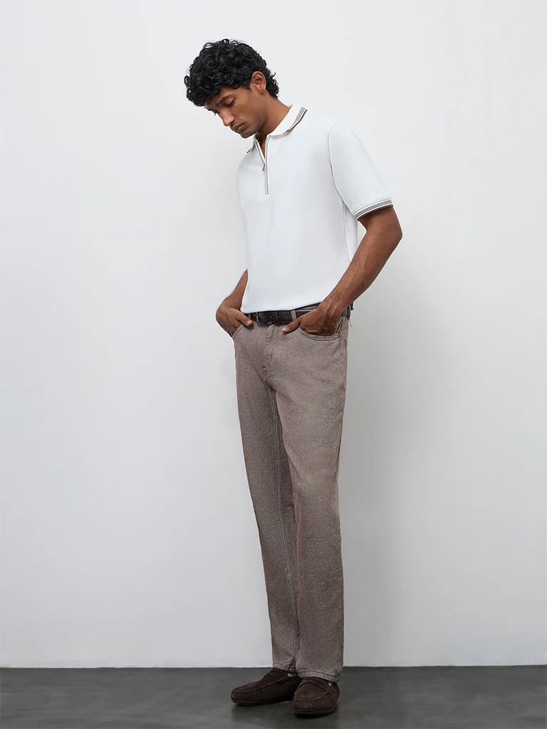WES Casuals Off-White Relaxed-Fit Quarter-Zip Polo T-Shirt - Image 3