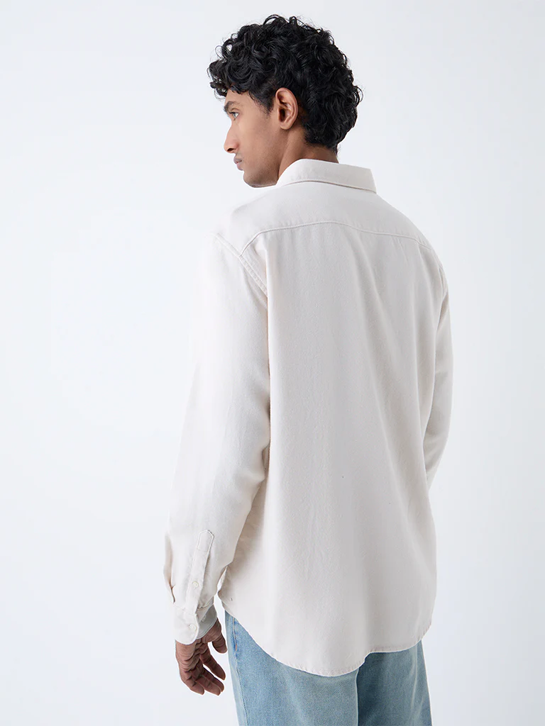 WES Casuals Off-White Solid Relaxed-Fit Cotton Shirt - Image 5