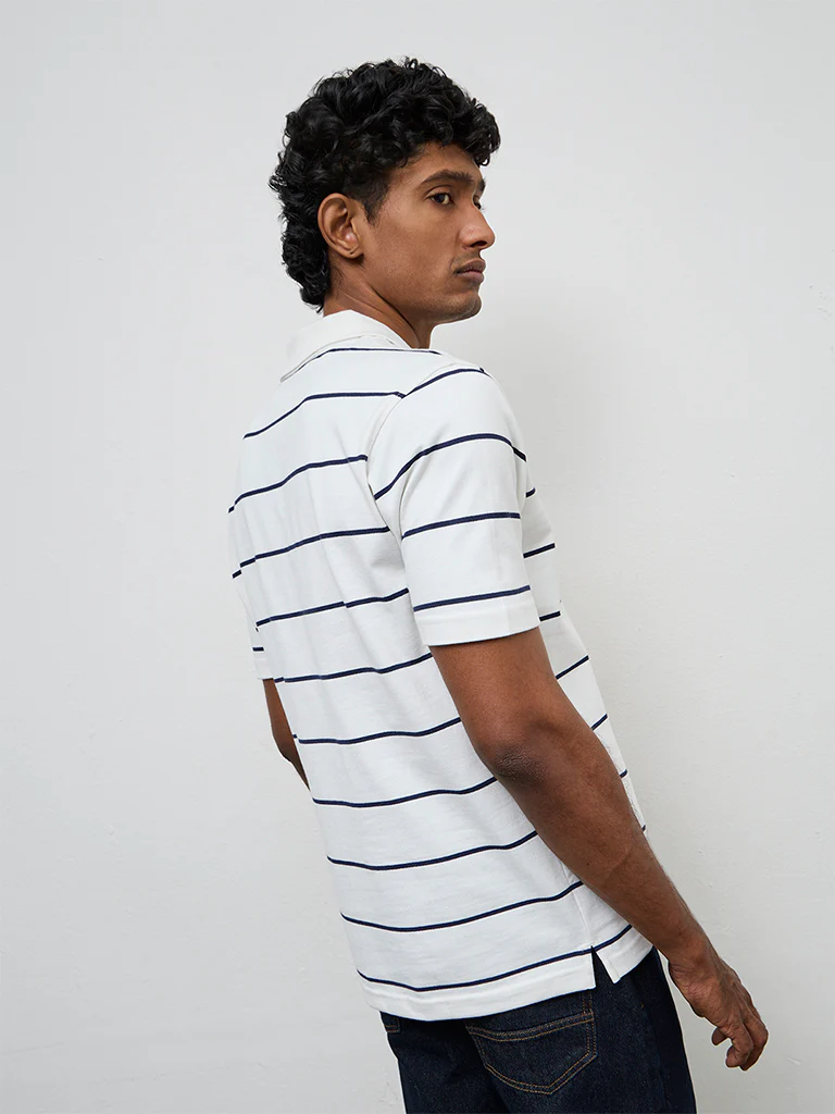 WES Casuals Off-White Striped Relaxed Fit T-Shirt - Image 4