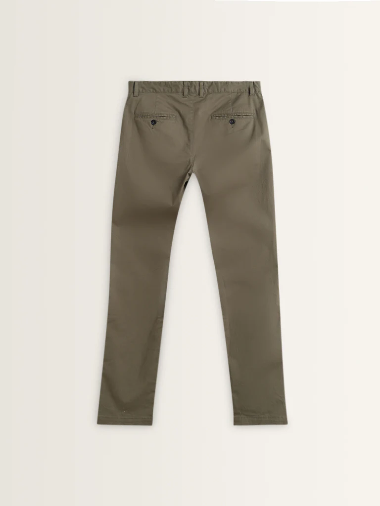 WES Casuals Olive Cotton-Blend Slim Fit Mid Rise Chinos - Image 7