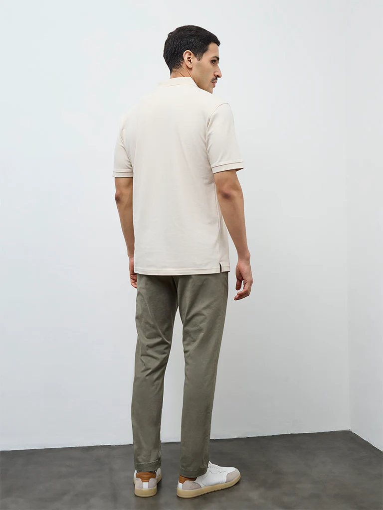 WES Casuals Olive Relaxed-Fit Mid-Rise Cotton-Blend Trousers - Image 5