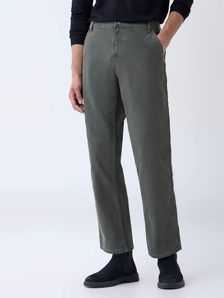 WES Casuals Olive Relaxed-Fit Mid-Rise Jeans - Image 3