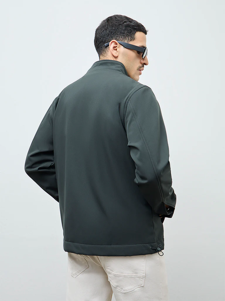 WES Casuals Olive Solid Relaxed Fit Jacket - Image 4