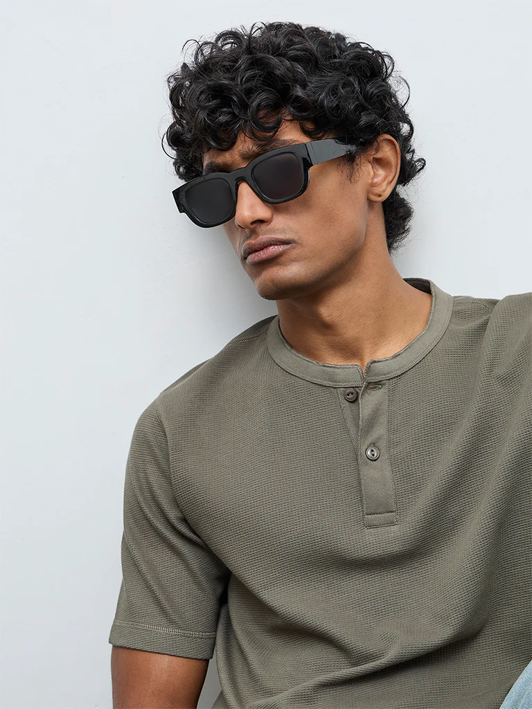 WES Casuals Olive Textured Relaxed Fit Cotton-Blend T-Shirt - Image 4