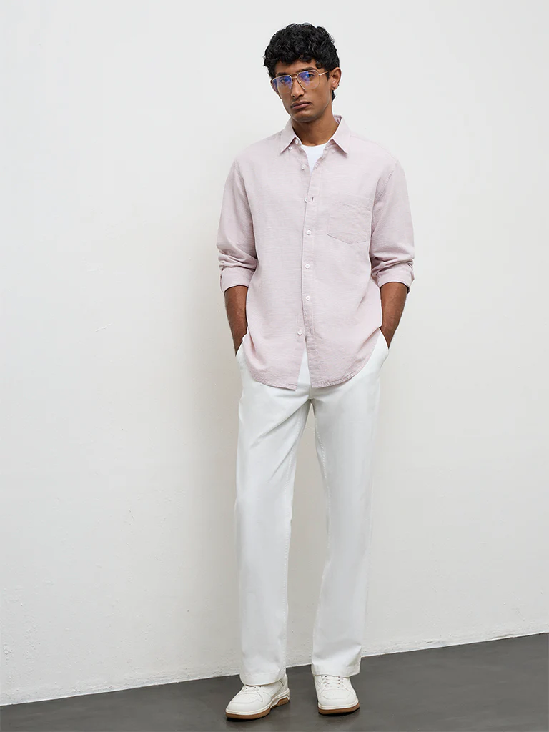 WES Casuals Peach Relaxed-Fit Cotton-Blend Shirt