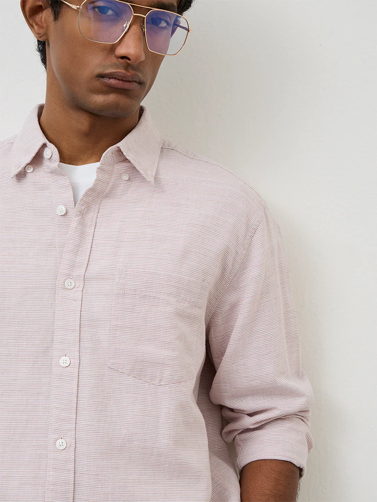 WES Casuals Peach Relaxed-Fit Cotton-Blend Shirt - Image 3
