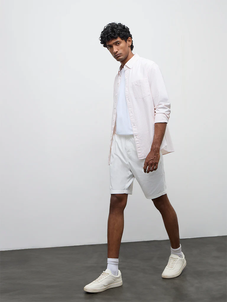WES Casuals Peach Striped Relaxed-Fit Cotton Shirt - Image 2