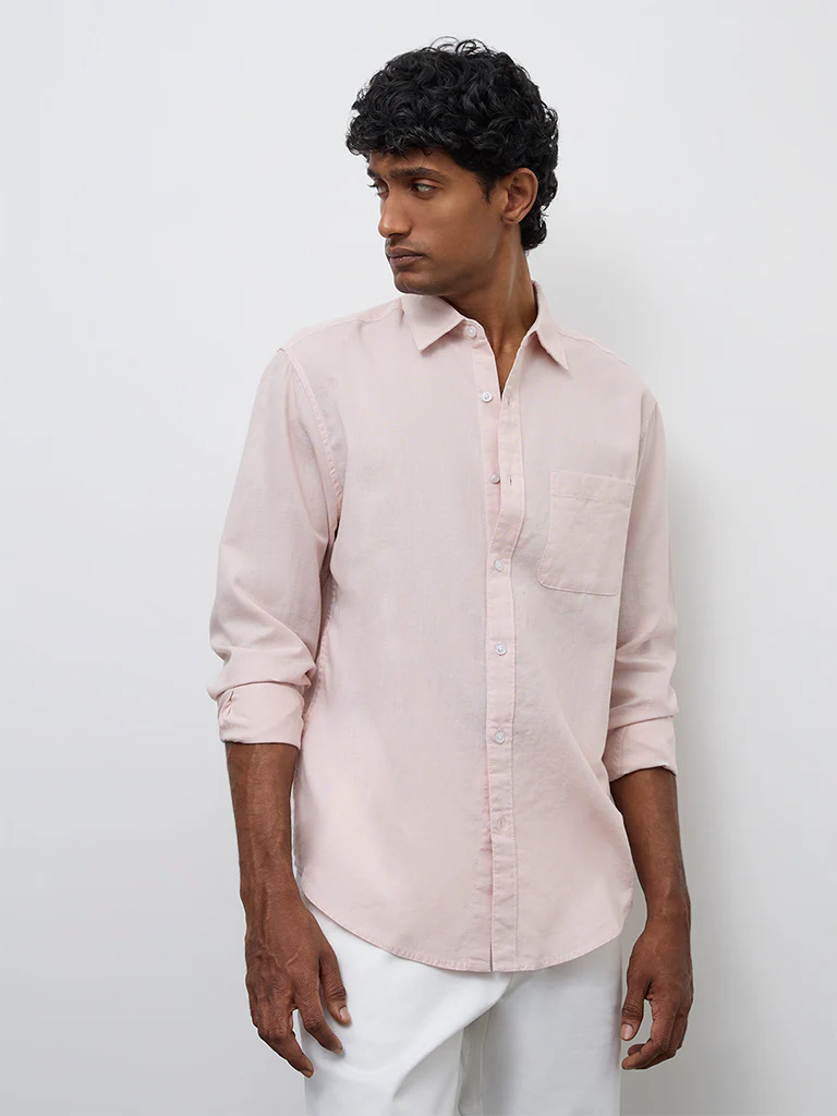 WES Casuals Pink Relaxed-Fit Cotton-Blend Shirt