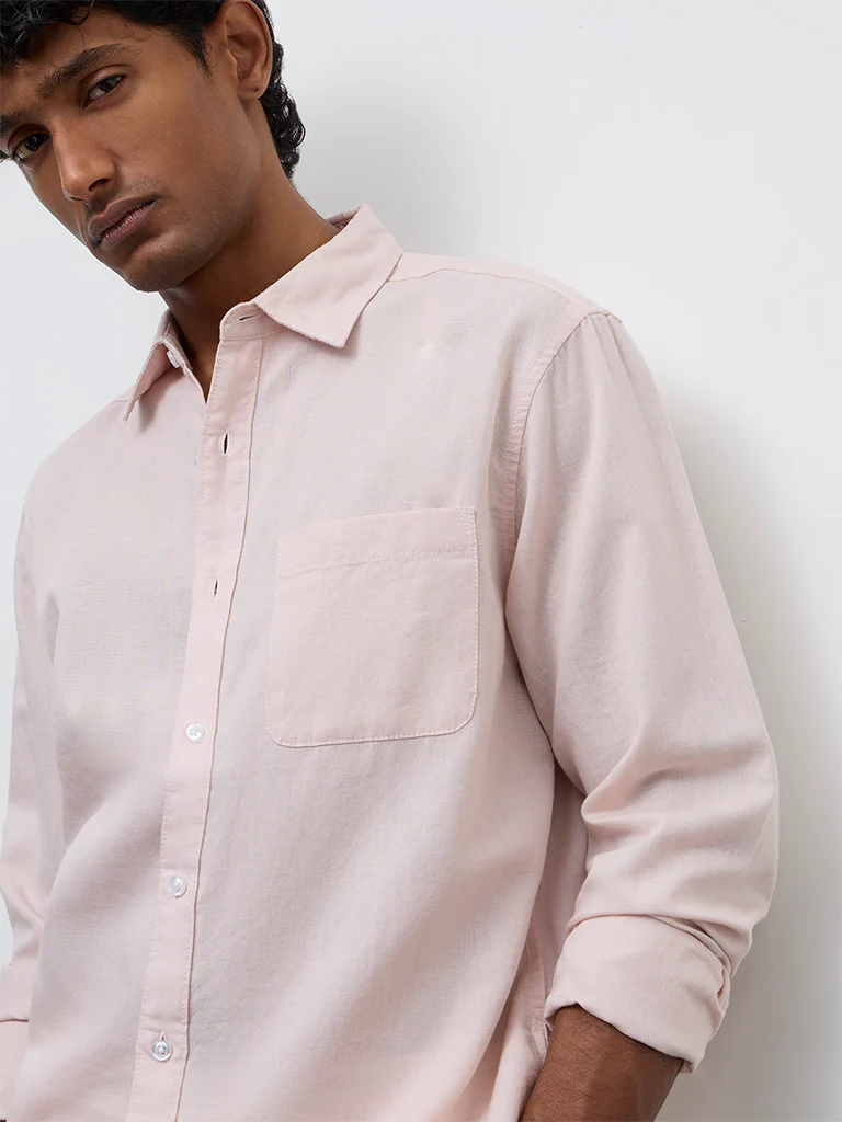 WES Casuals Pink Relaxed-Fit Cotton-Blend Shirt - Image 4