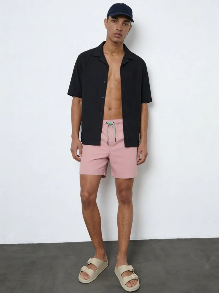 WES Casuals Pink Relaxed-Fit Mid-Rise Swimwear Shorts