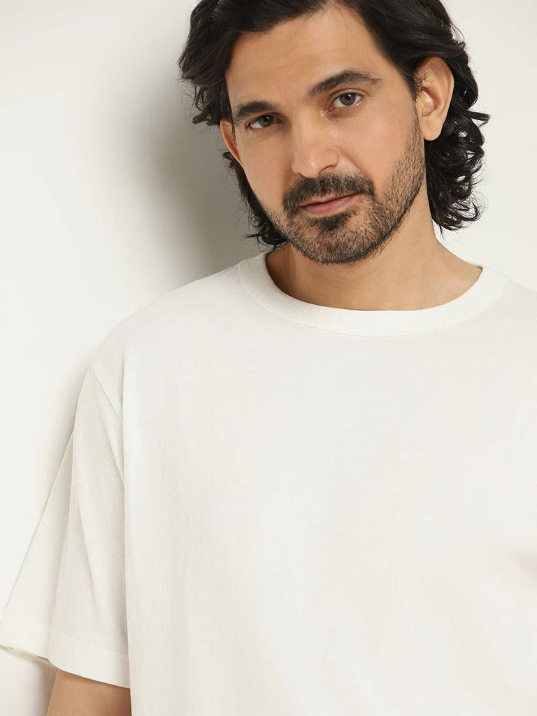 WES Casuals Plain White Cotton T-Shirt - Image 5