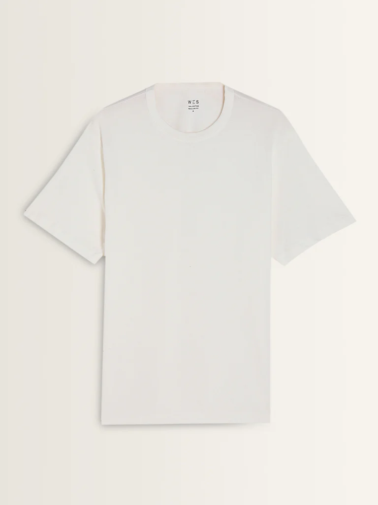 WES Casuals Plain White Cotton T-Shirt - Image 8