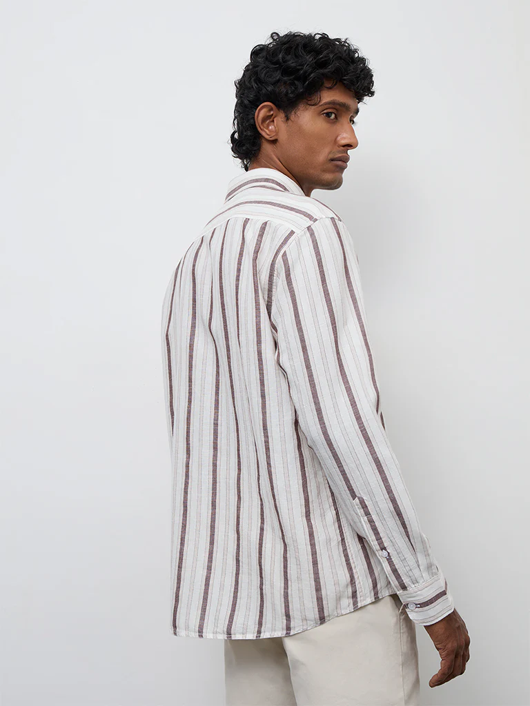 WES Casuals Purple Striped Relaxed-Fit Cotton-Blend Shirt - Image 4